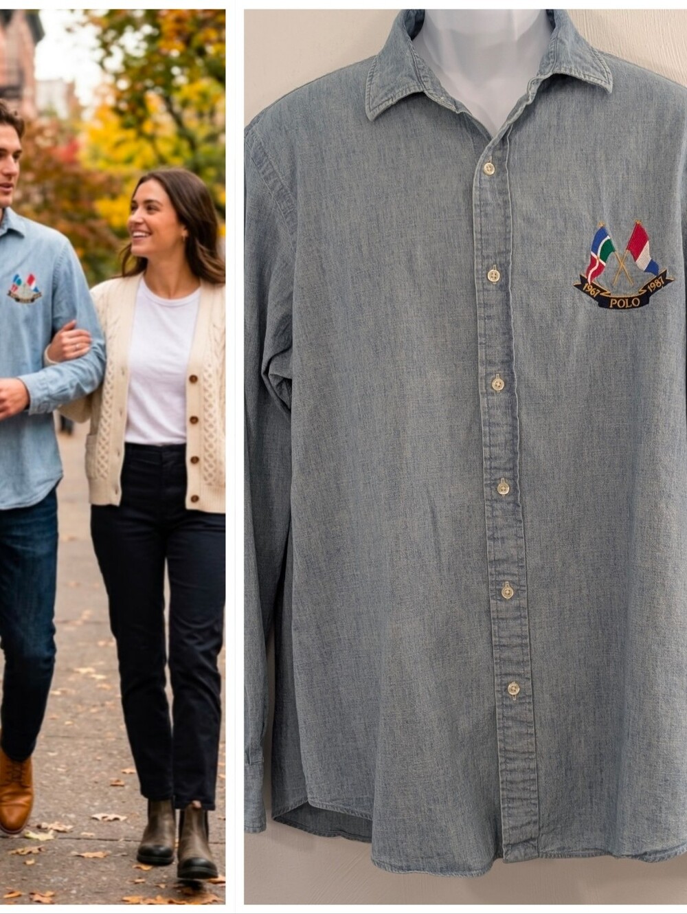Vintage XL Polo Ralph Lauren 1967–1987 Anniversary denim button-up shirt EUC